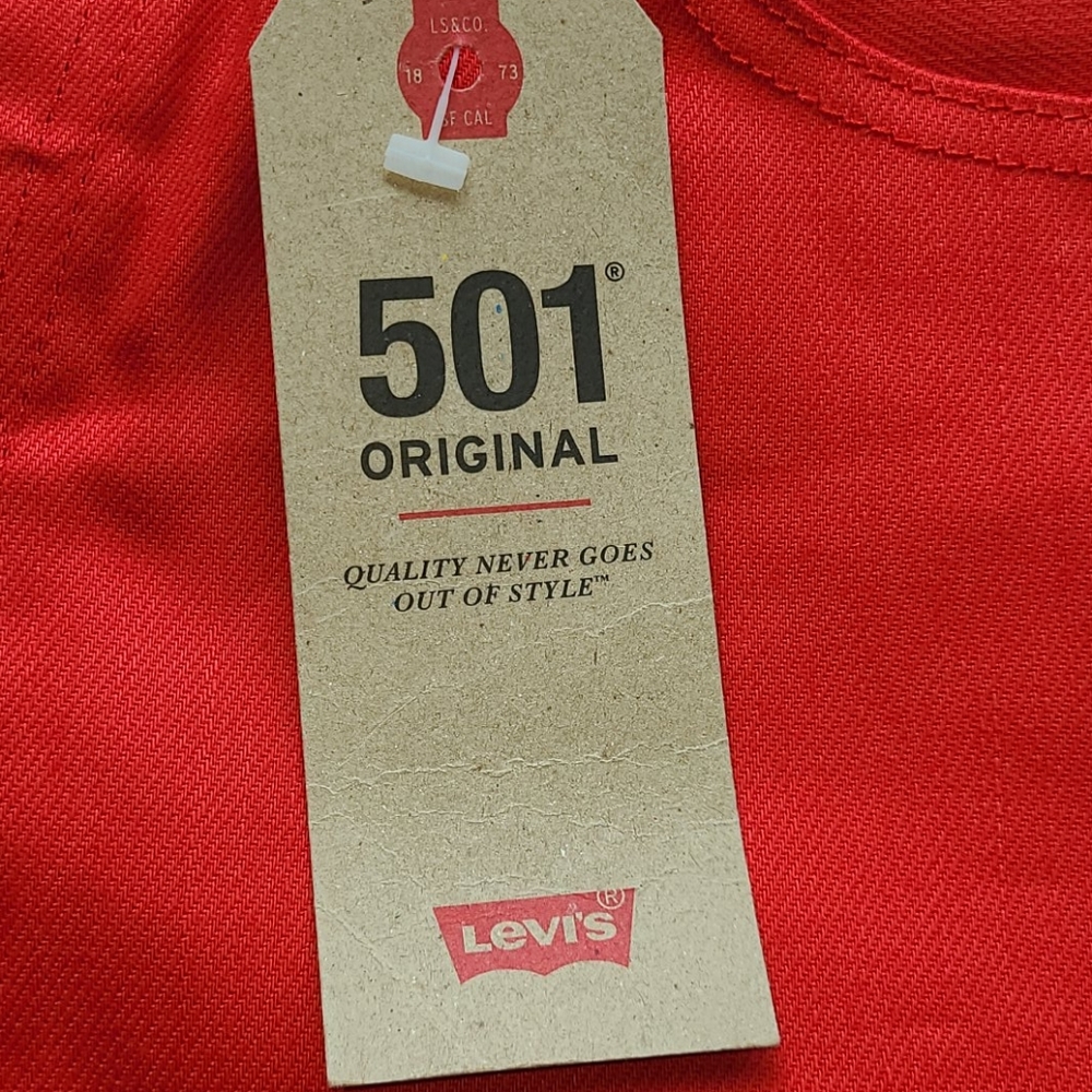 Levi's 501 32x30 raw unfinished red jeans - Picture 10 of 16